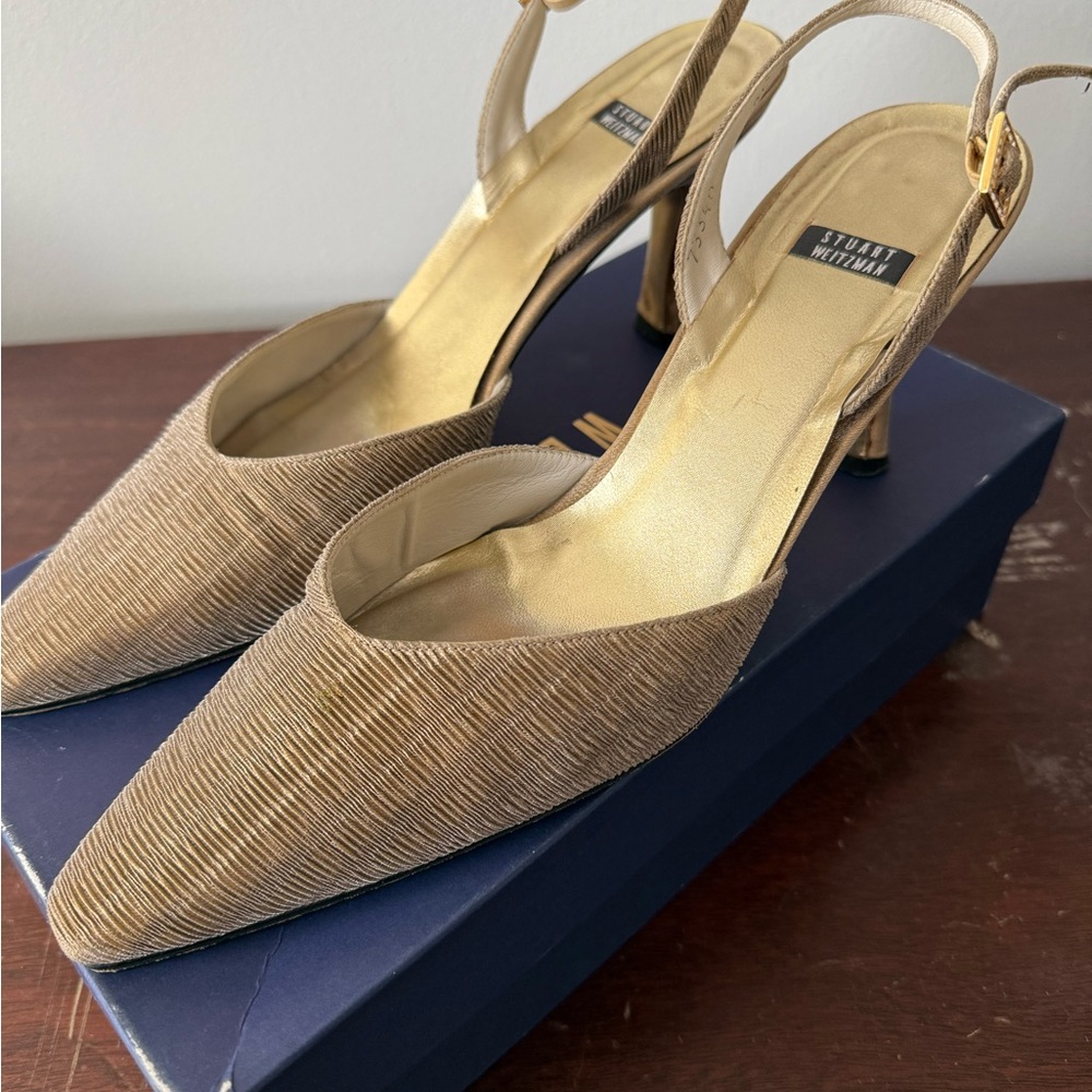 Stuart Weitzman Textured Gold Slingback Heels